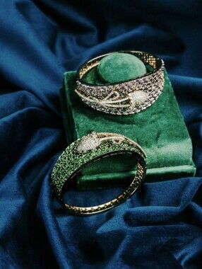 Gold-Tone Green Crystal Pave Bangle Bracelet -  Set Of 2. $85 Each